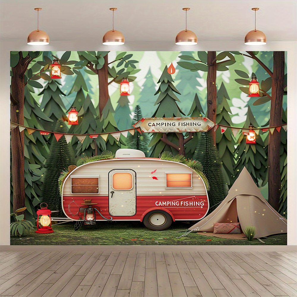 Outdoor Adventure Birthday Party - Poliéster Selva Camping Tema Backdrops, RV