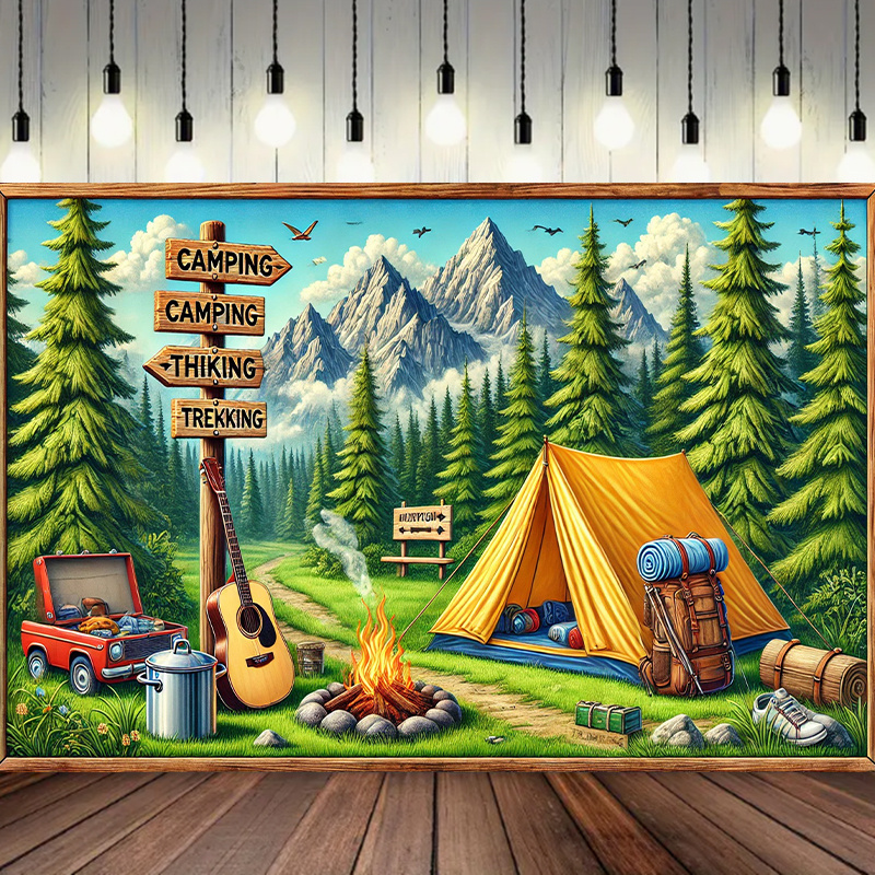 Outdoor Adventure Birthday Party - 1 fundo de acampamento e aventura